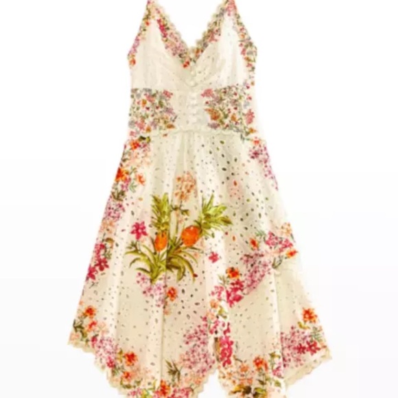 FARM Rio Dresses & Skirts - FARM RIO Delicate Forest Scarves Midi Dress XS Eyelet Lace Asymmetric Hi Low